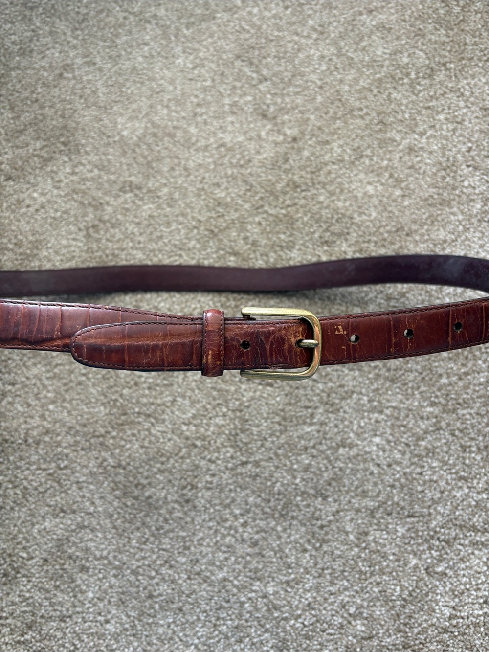 Vintage Brighton Brown Faux Croc Leather Textured Belt Gold Buckle Size 38 USA